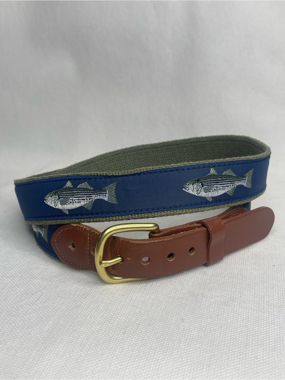 Leather Man Ltd Premium Top Grain Leather Golf Bass Fishing Blue Belt Size 42